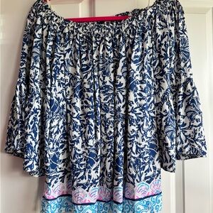 Lilly Pulitzer Blue and White Ruffled Blouse